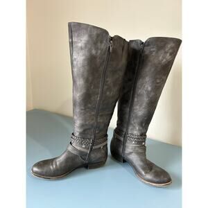 SO Kohls womens tall boots size 8.5 grey faux leather zipper small heel biker